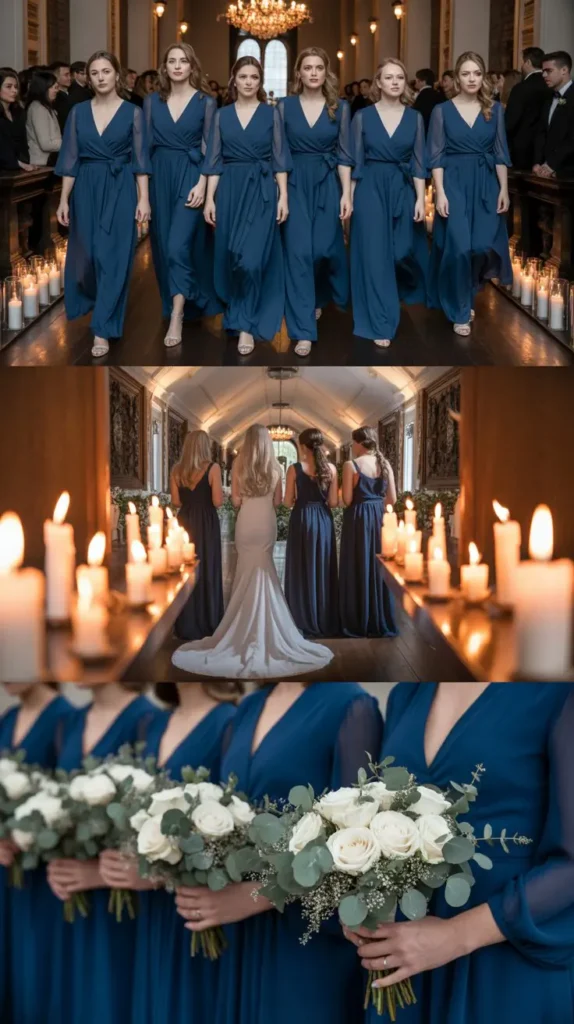 Navy Blue Chiffon Wrap Dresses