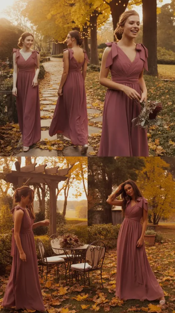 Wine Bridesmaid Dresses with Bow Details