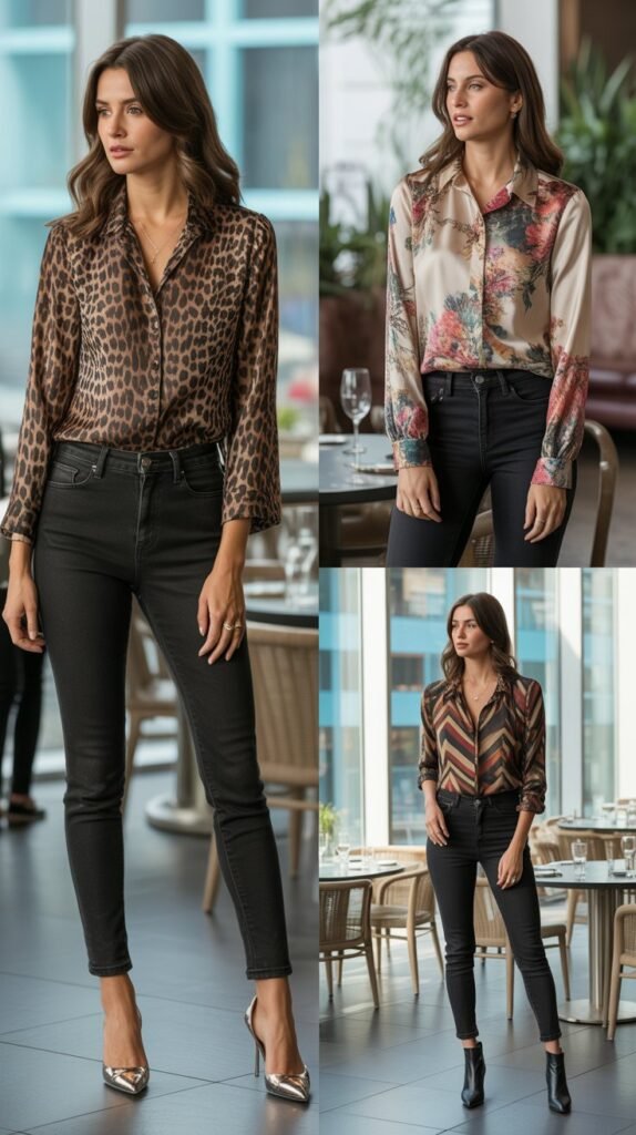 Printed Blouse with Black Jeans
