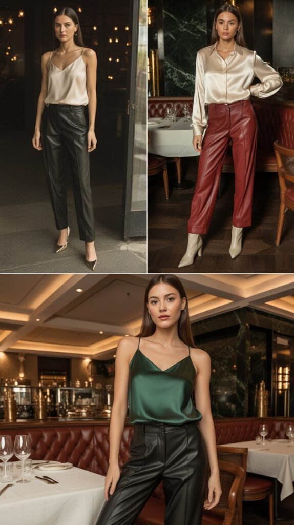 Leather Pants with Silk Camisole