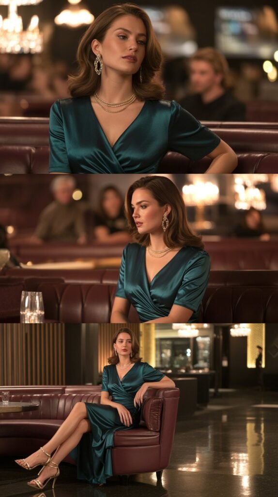 Deep V-Neck Wrap Dress with Bold Accessories