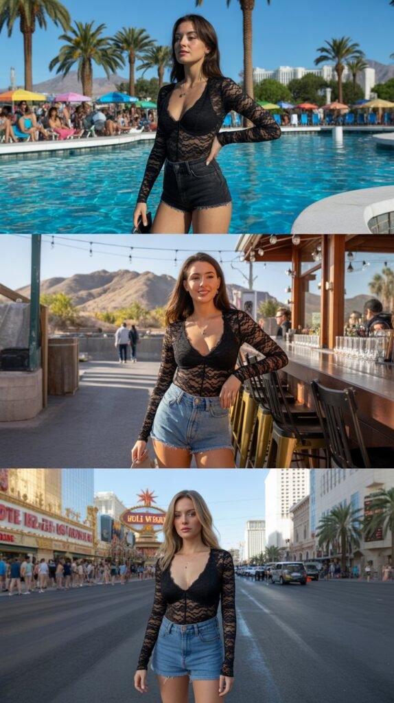 Lace Bodysuit with Denim Shorts