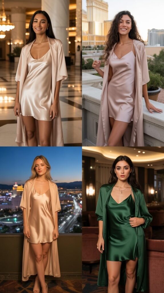  Satin Slip Dress With Duster Coat