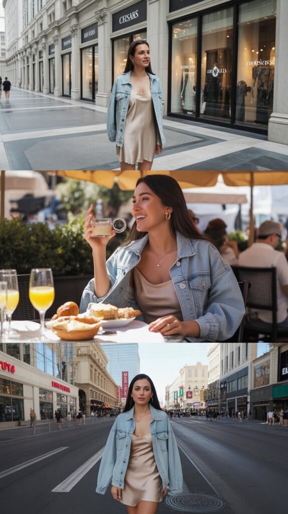 Slip Dress with Oversized Denim Jacket