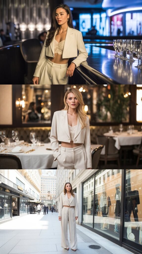 Cropped Blazer with Wide-Leg Trousers