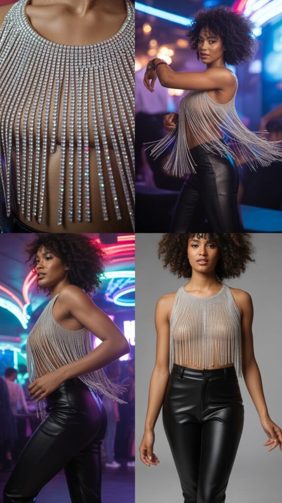 Rhinestone Fringe Top With Fitted Pants