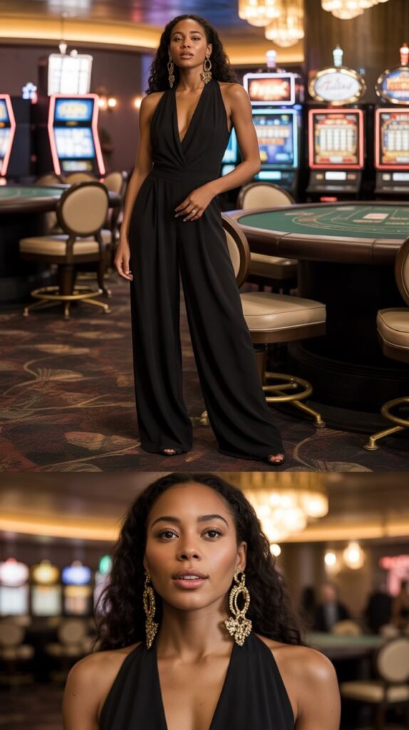 Elegant Jumpsuit With Statement Earrings