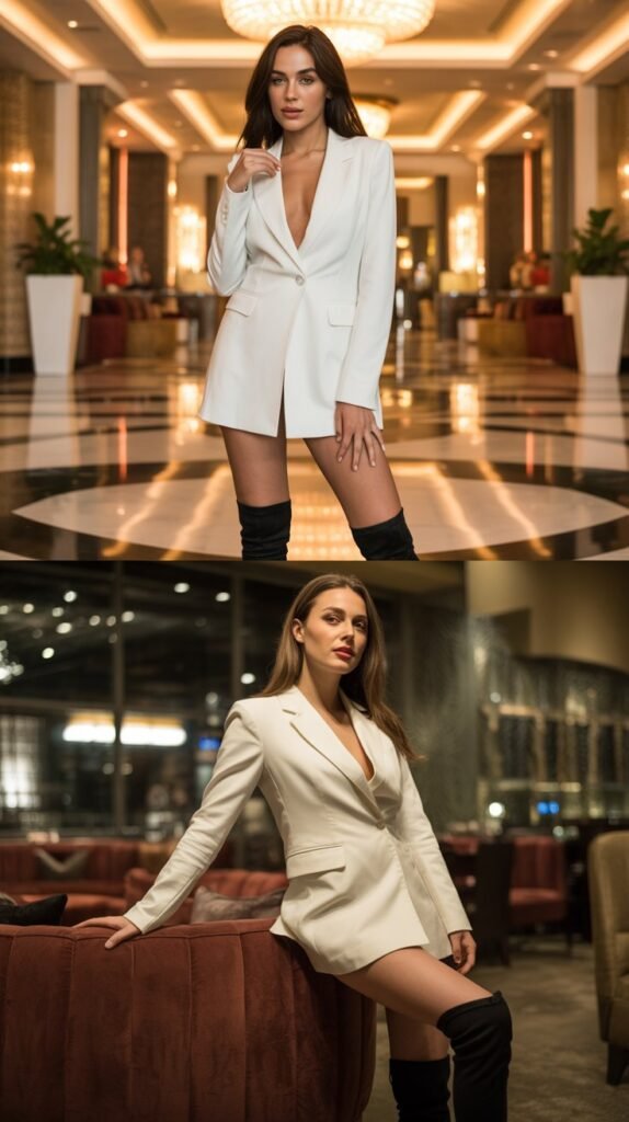 Blazer Dress with Thigh-High Boots