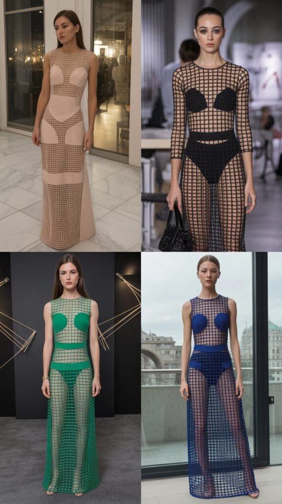 Mesh Panel Dress With Strategic Coverage