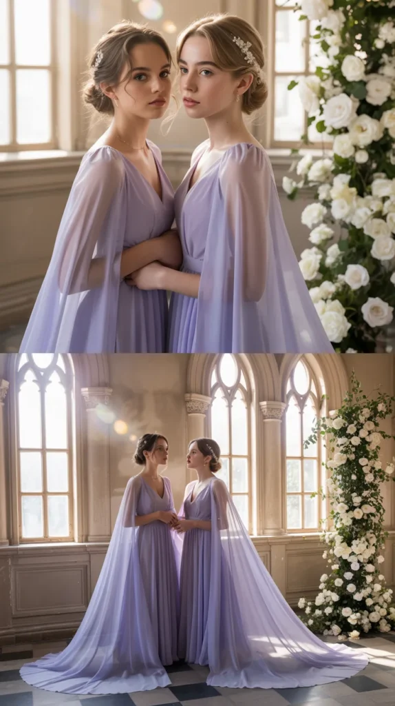  Lavender Dress with Cape Overlay