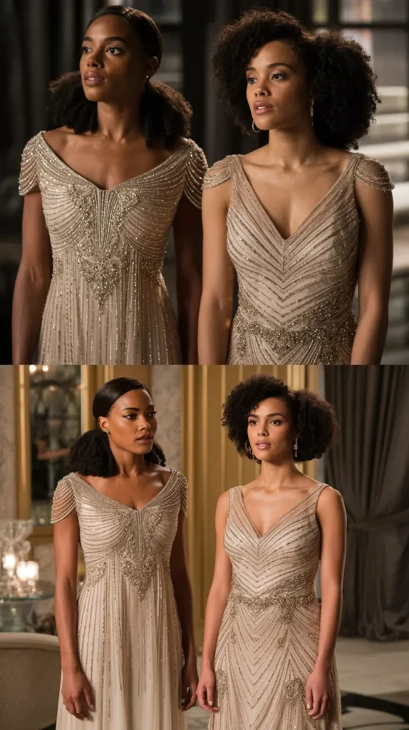 Gold Champagne Embellished Beaded Gown