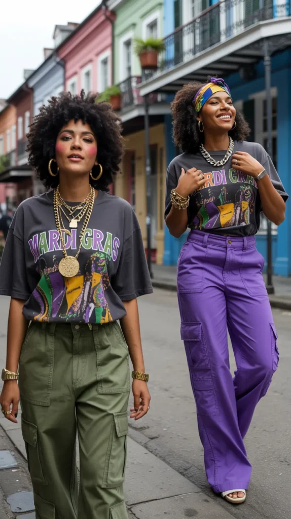 Streetwear Baddie with Mardi Gras Flair