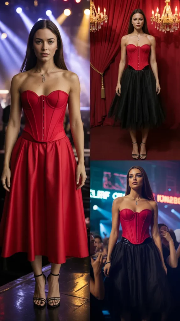 Red Corset and Skirt Combination