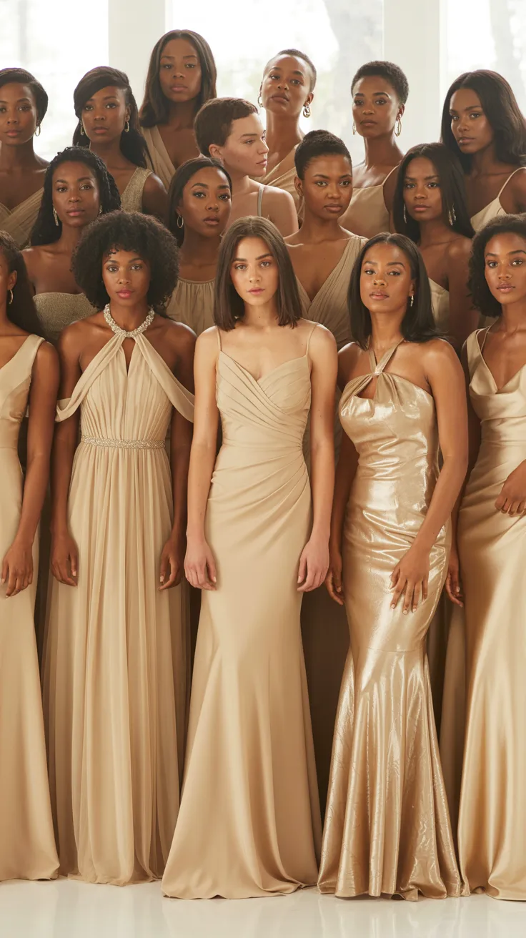 27 Gold Champagne Bridesmaid Dresses for Black Women