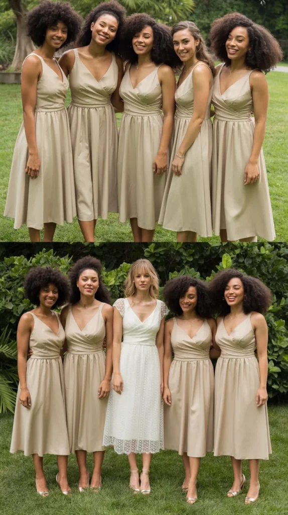 Midi-Length Gold Champagne Bridesmaid Dress