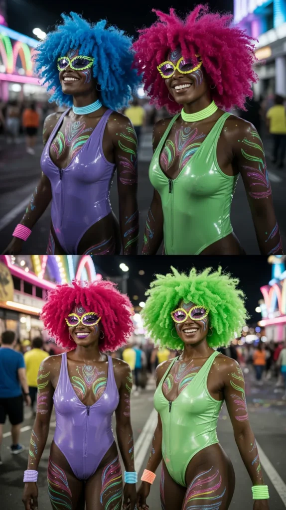 Bold Neon Mardi Gras Rave Look