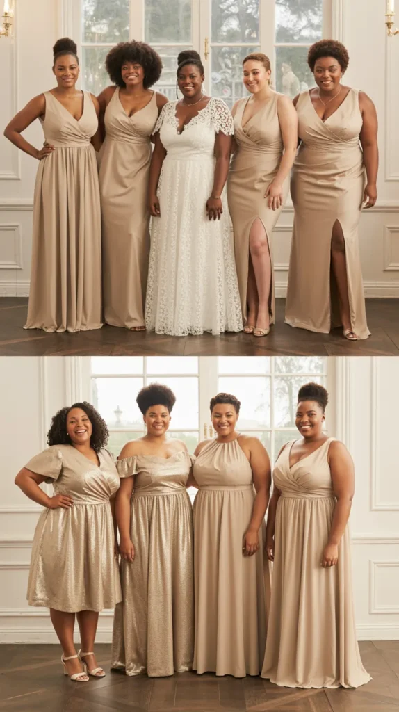 Gold Champagne Plus-Size Bridesmaid Dresses
