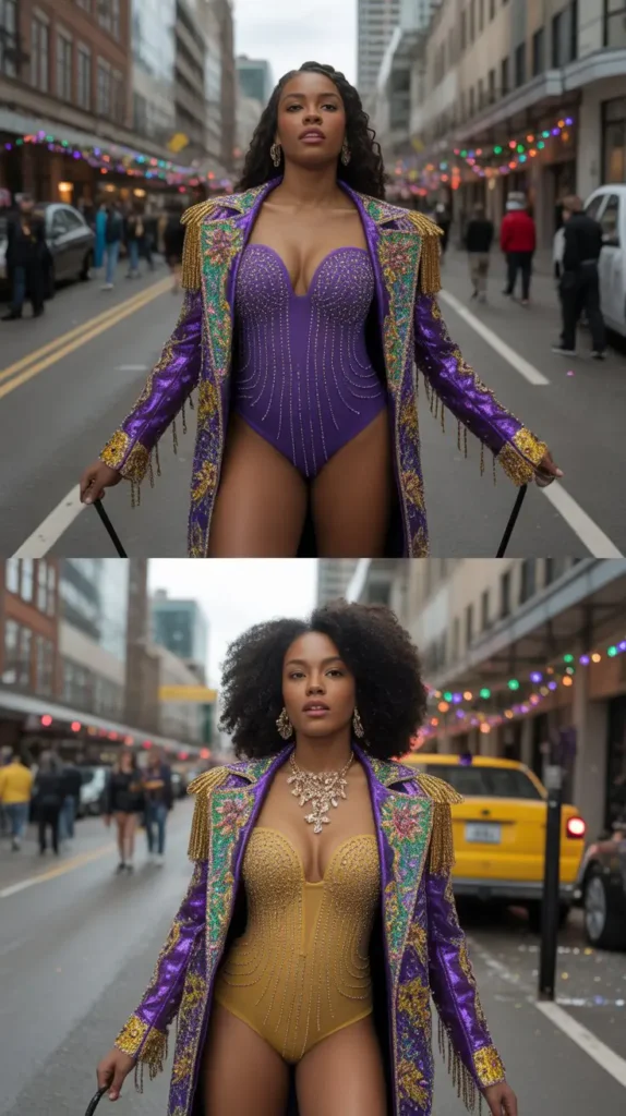 Beaded Statement Coats Over Bold Bodysuits