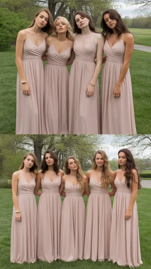 Blush Pink Ruched Long Bridesmaid Dress