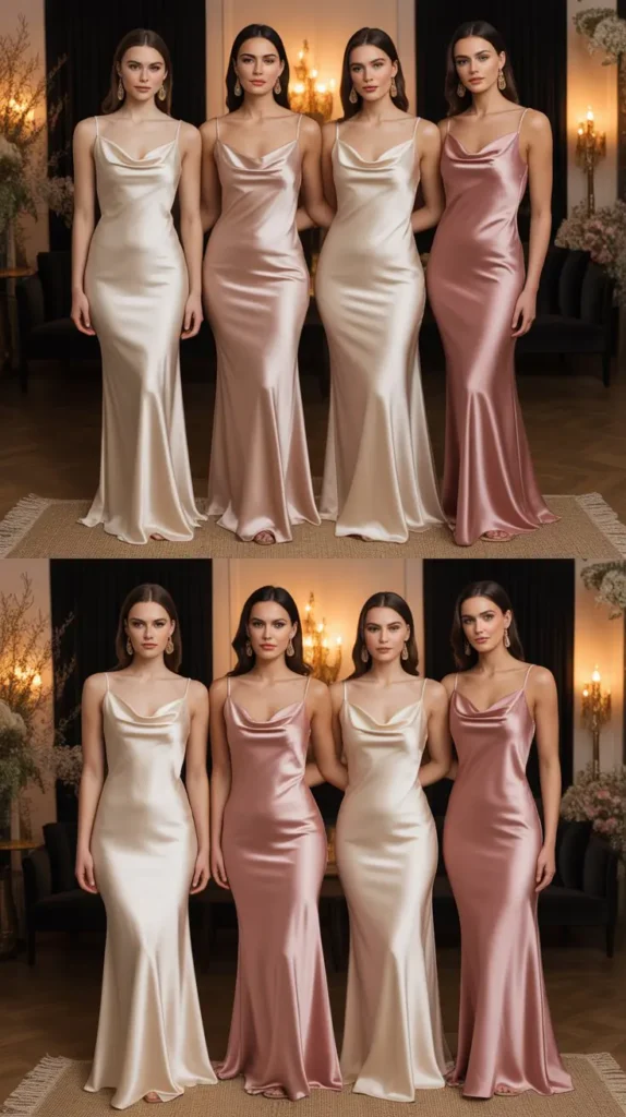 Cowl Neck Satin Slip Bridesmaid Dress