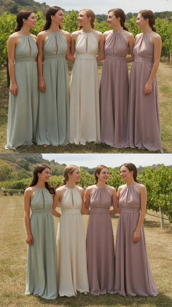 Halter Neck Chiffon Bridesmaid Dress
