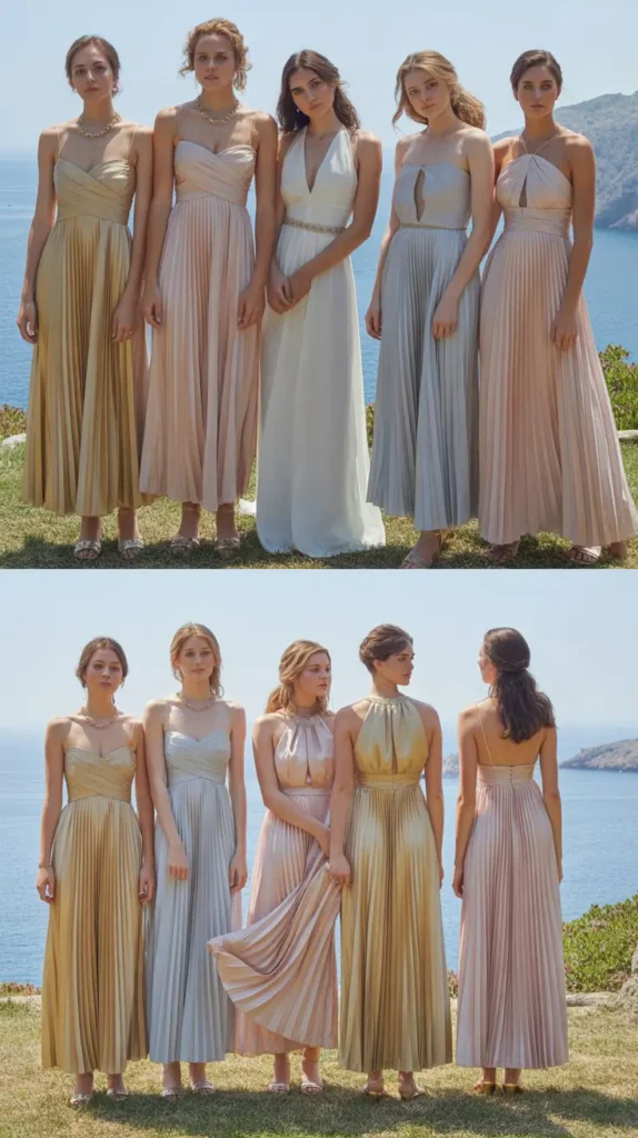 Pleated Grecian-Style Long Bridesmaid Dress