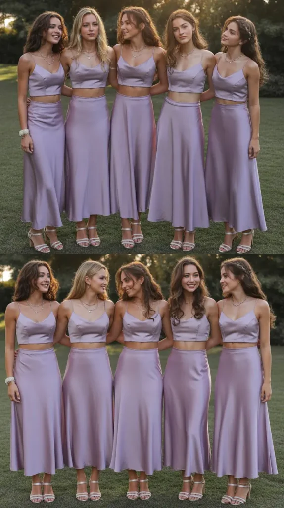 Two-Piece Purple Crop Top and Skirt Sets for Fashion-Forward Teens