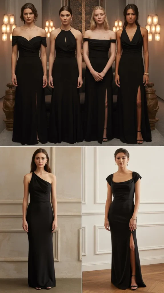 Black Formal Floor-Length Bridesmaid Gown