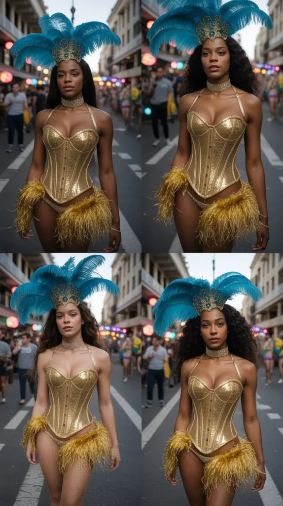 Sequin Corset with Feathered Skirt