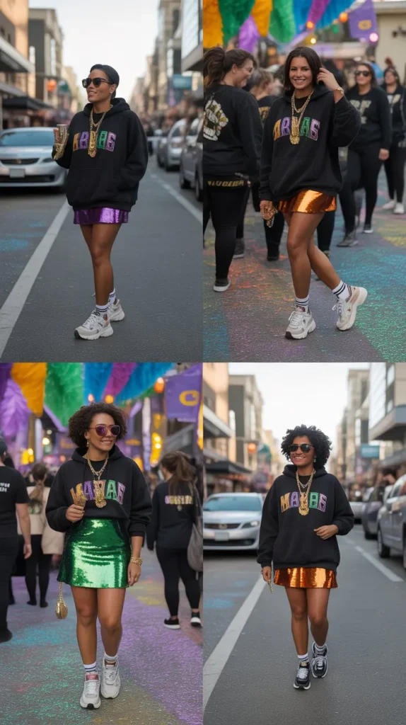 Glam Streetwear: Oversized Hoodies and Sequin Skirts