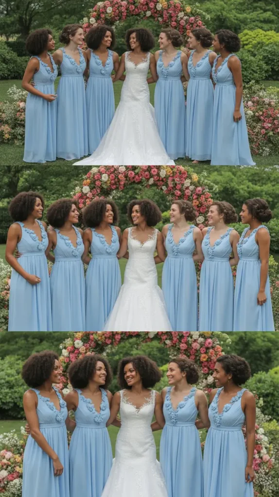 Light Blue Bridesmaid Dresses with Floral Details