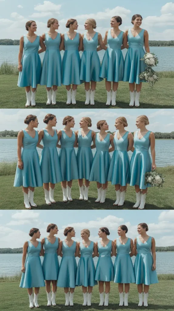 Light Blue Satin A-Line Dresses