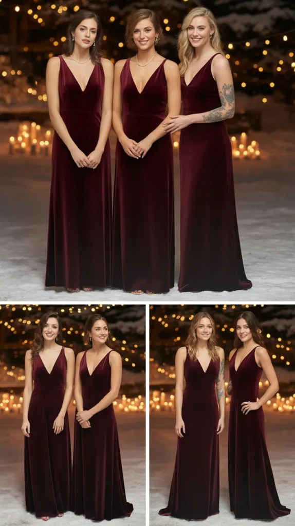 Deep Burgundy Velvet Bridesmaid Dresses