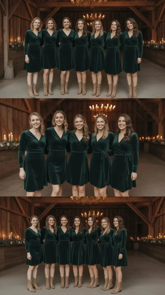 Forest Green Velvet Wrap Dresses