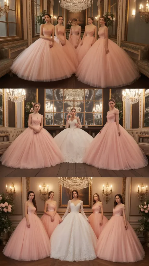 Blush Pink Tulle Ball Gown Dresses