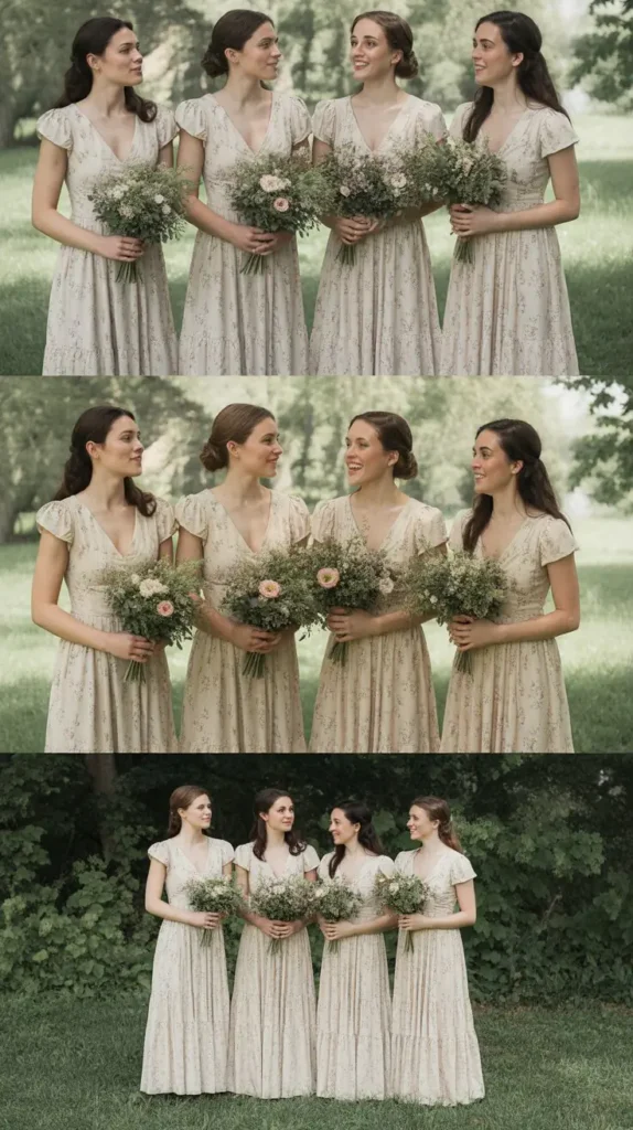 Cream Floral Lace Bridesmaid Dresses