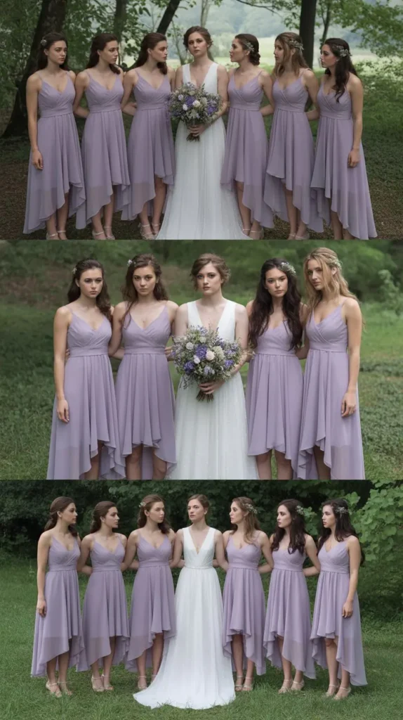 Lilac Chiffon Waterfall Hem Dresses