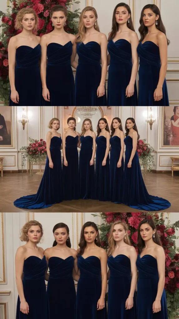 Cobalt Blue Velvet Strapless Gowns