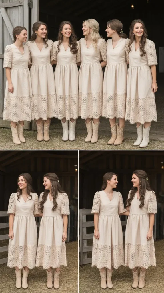 Lace Overlay Midi Dresses in Ivory