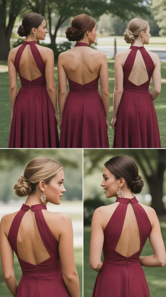 Halter-Neck Wine Bridesmaid Dresses for a Bold Backless Statement