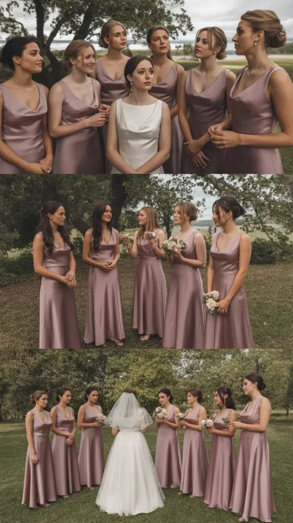 Mauve Satin A-Line Dresses