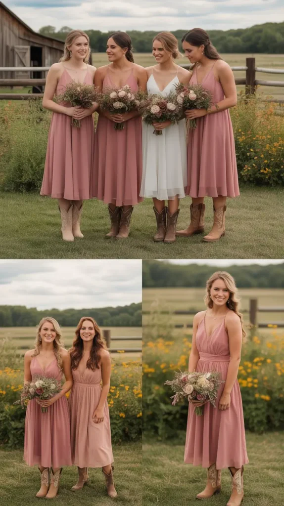 Flowy Chiffon Midi Dresses in Dusty Rose