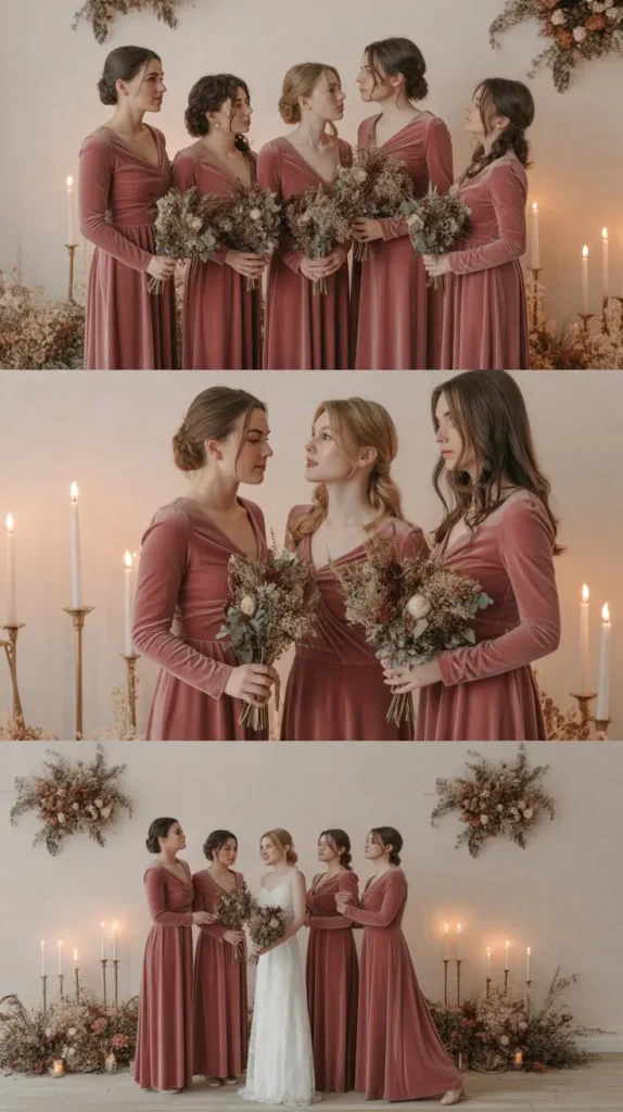 Dusty Rose Velvet Bridesmaid Dresses