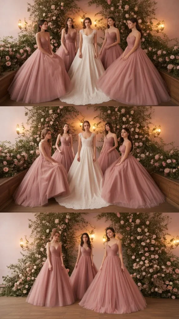 Dusty Rose Tulle Ball Gown