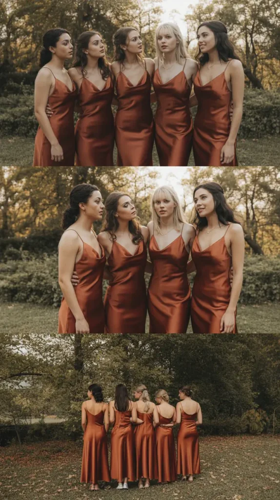 Burnt Orange Satin Slip Dresses