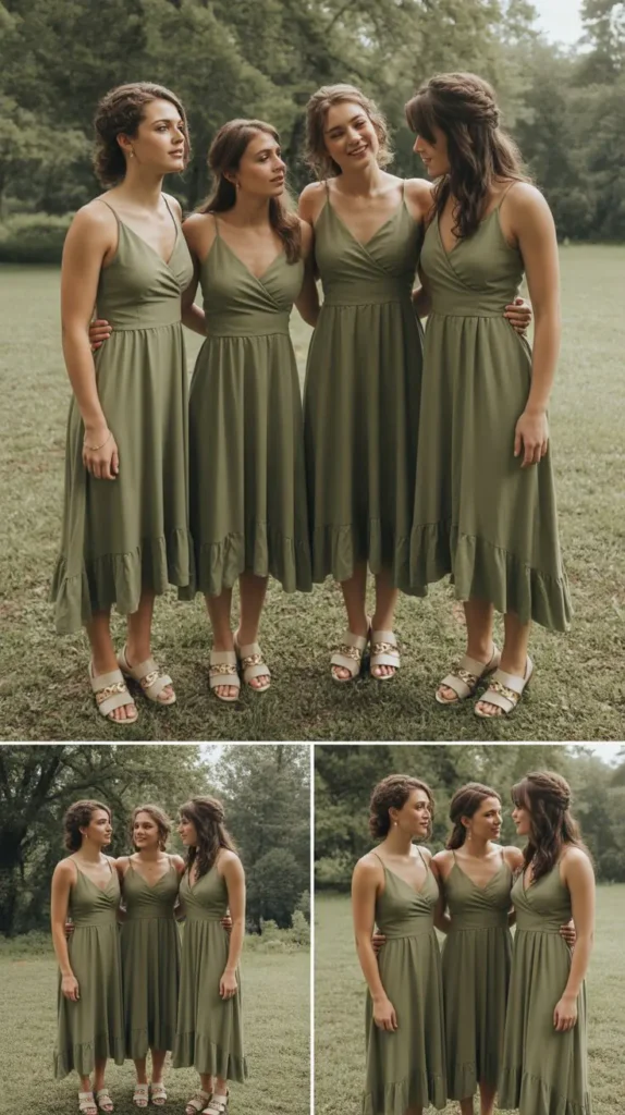 Olive Green Ruffle Hem Dresses