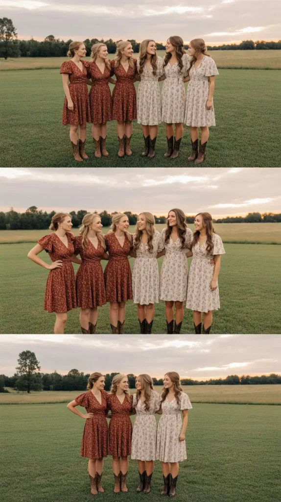 Rust and White Floral Wrap Dresses