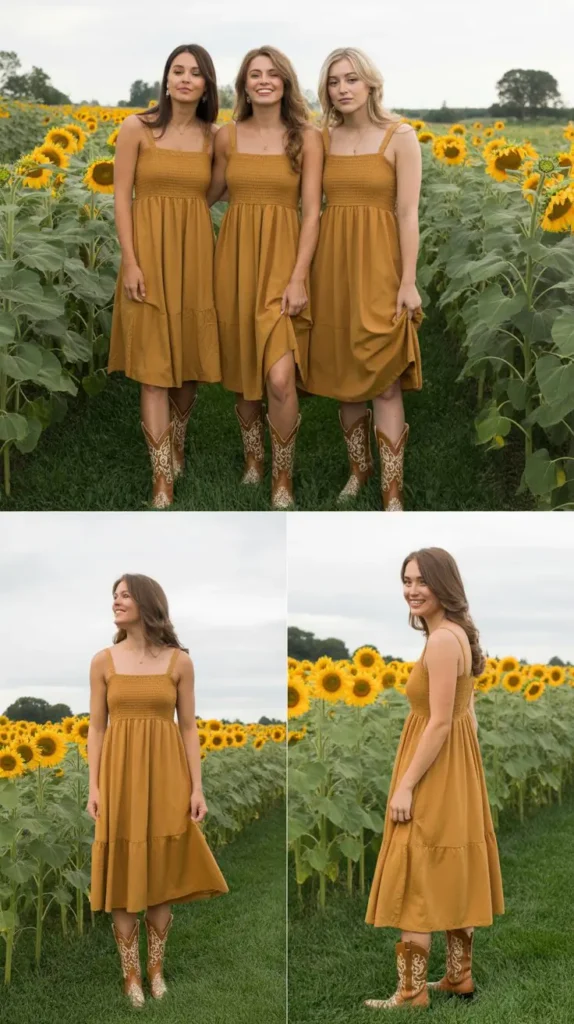 Mustard Yellow Sundresses with Smocked Bodices
