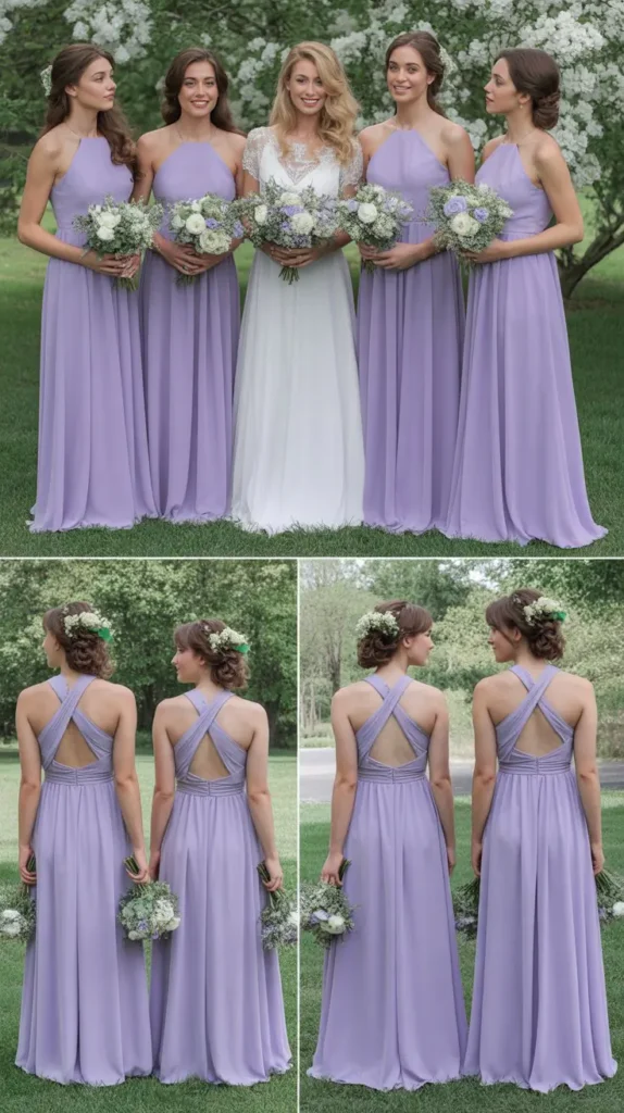 Lavender Flowy Long Bridesmaid Dress