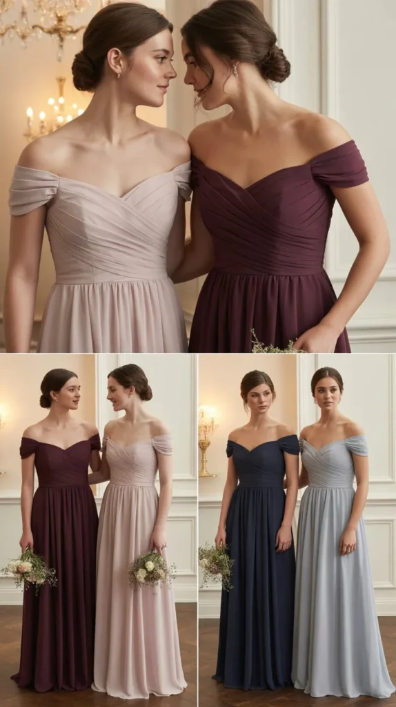 Off-the-Shoulder Formal Bridesmaid Gown